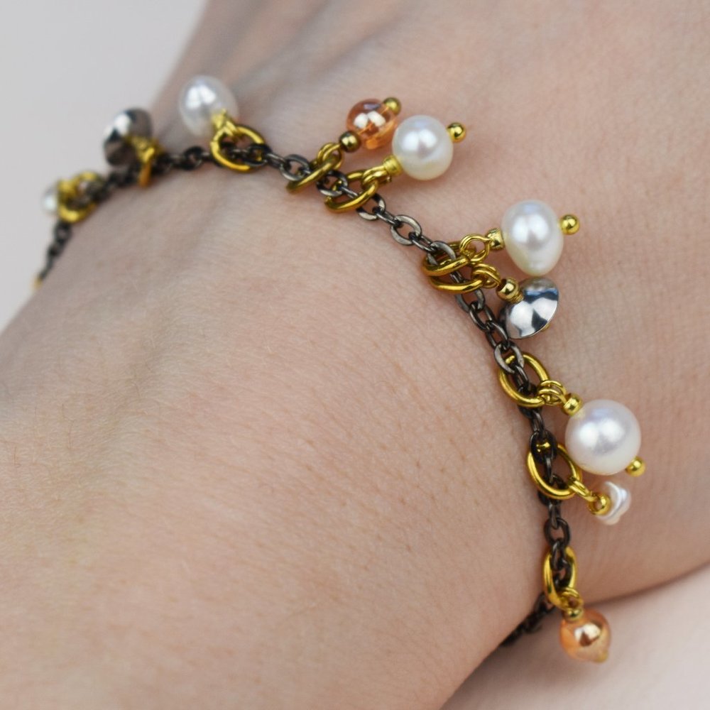 Multi stone bracelet boho, mismatched beaded bracelet